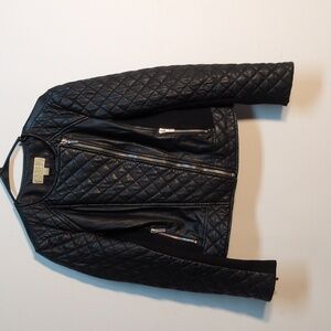 Michael Kors Black Quilted Leather Moto Jacket, Size L Size M